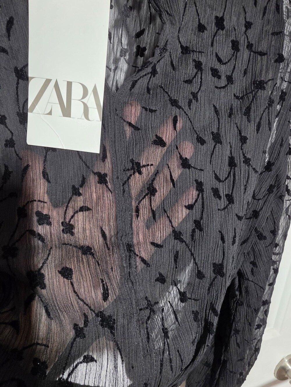 Zara Elegant Semi Sheer Black Blouse Top - Picture 10 of 12
